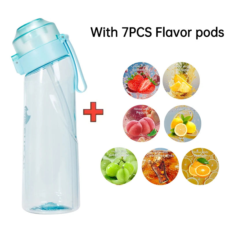 Gourde Aromatisée LUSQI Air + 7 Anneaux Saveurs Inclus – Tritan Sans BPA | Paille Sport & Fitness | Hydratation Savoureuse Outdoor