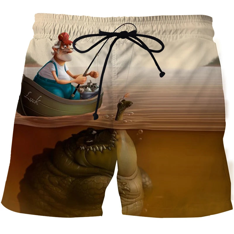 Short de Surf Homme Imprimé 3D Paysage & Poissons – Séchage Rapide | Plage, Fitness & Sport Été | Casual Tendance