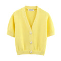 Cardigan Tricoté Col V Style Japonais - Doux Polyvalent Couleur Unie Été Femme | DEEABAE 2025