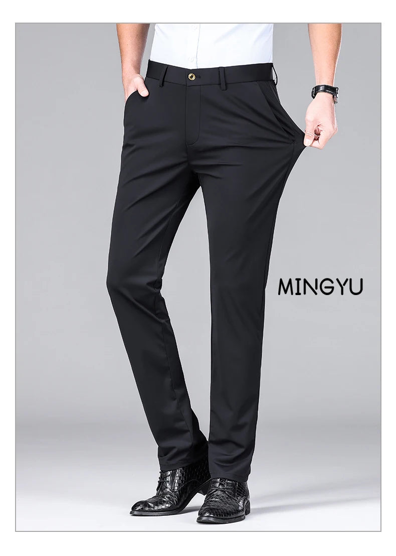 Pantalon Homme Soie de Glace Stretch Été Grande Taille – Ceinture Élastique Business Formel Jusqu'à 40 | Mode Homme Premium