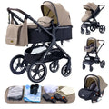 Poussette Bébé 3 en 1 Luxe Pliable Noire – Cadre Aluminium, Haute Vue, Nacelle & Siège | Voyage Nouveau-Né & Nourrisson