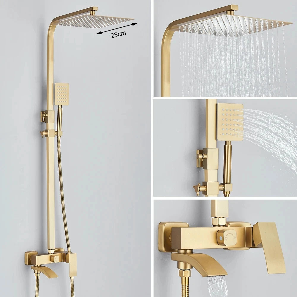 Shinesia Système Douche Pluie Mural – Noir & Chrome, 3 ou 4 Voies, Mitigeur Eau Chaude & Froide | Salle de Bain