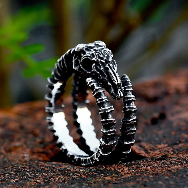 Bague Viking Tête de Bélier Acier Inoxydable 316L — Bijou Homme Vintage Ajustable
