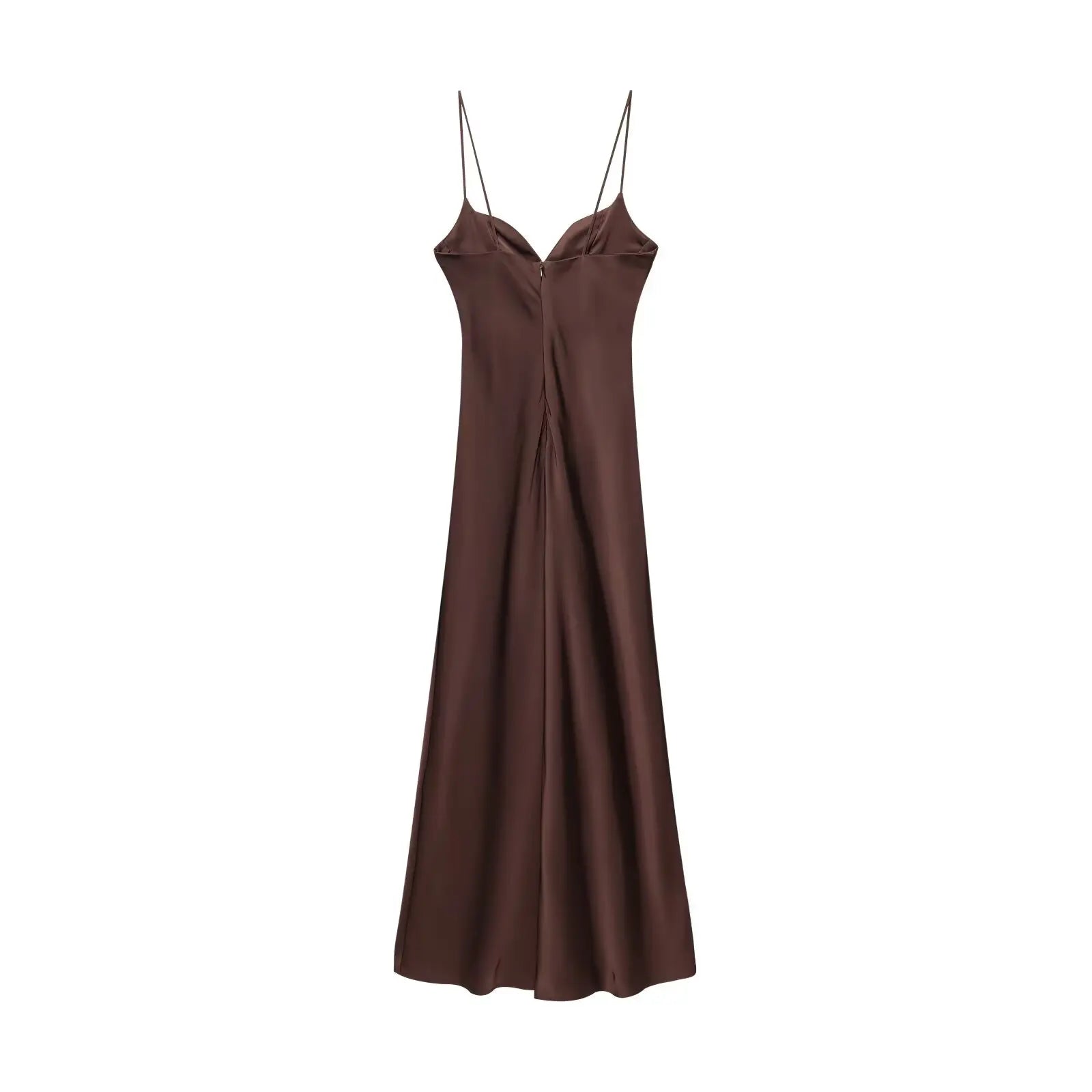 Robe Longue Femme Satin Rouge Col V Bretelles Sans Manches – Fermeture Dos Zip Élégante | HH Été 2025