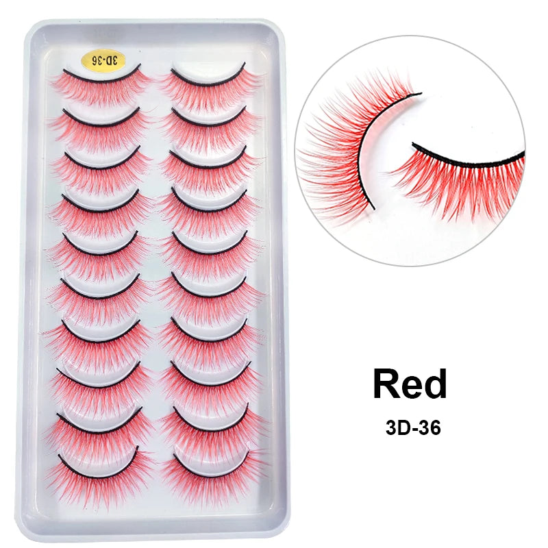 Faux Cils Rainbow Colorés Cosplay – Lot 10 Paires | Blanc, Rouge, Violet, Bleu | Poupée & Scène
