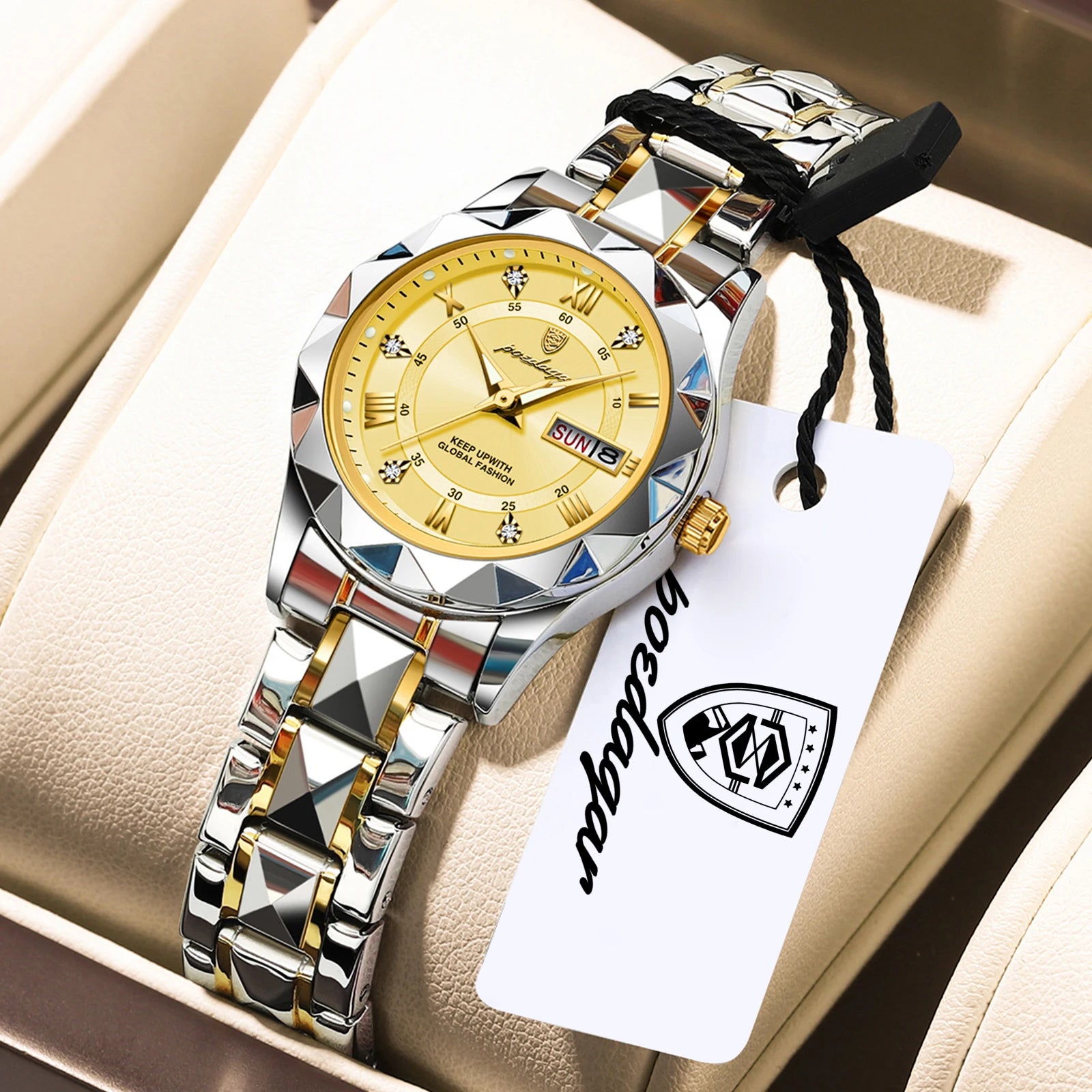 Montre Femme POEDAGAR Casual Quartz Lumineuse – Acier Inoxydable Étanche Date Semaine Fashion