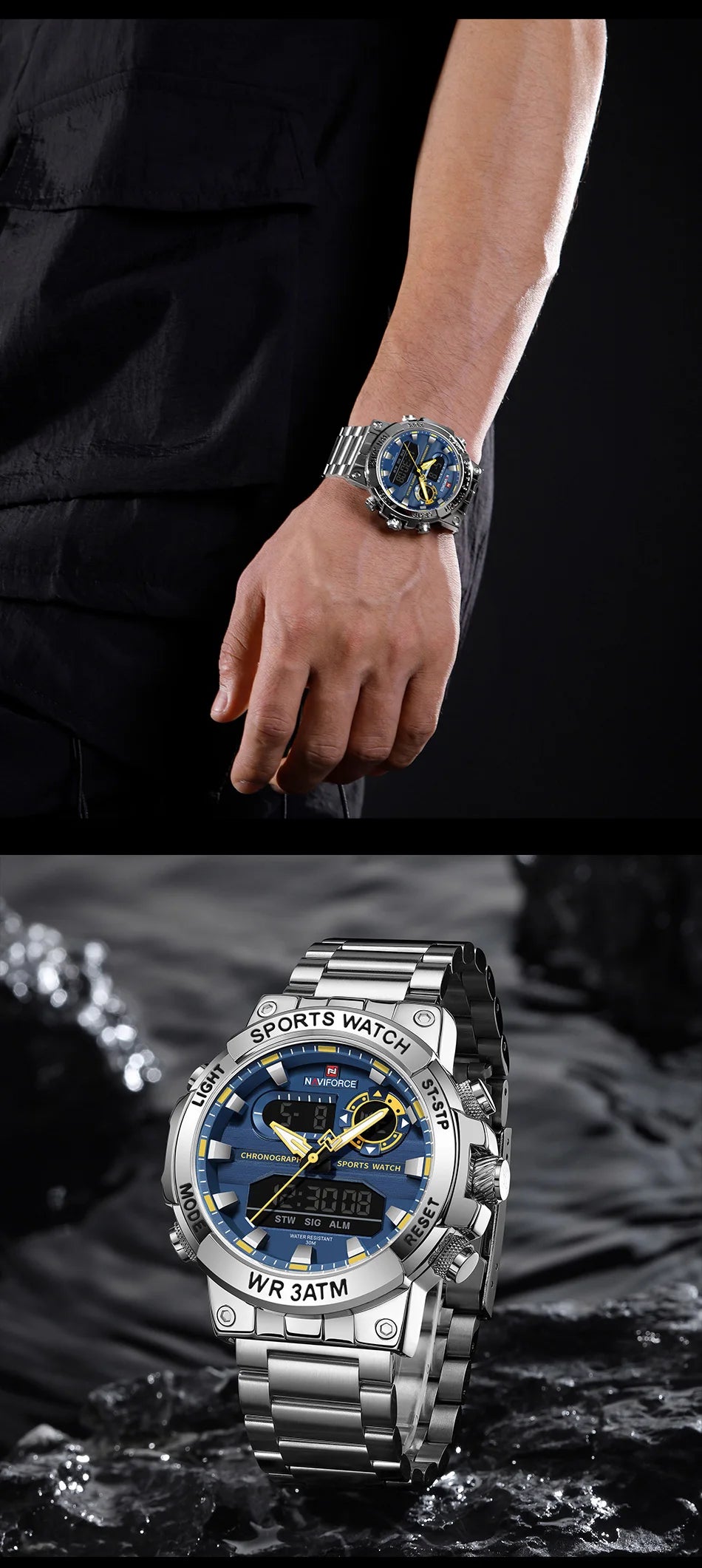 Montre Homme Militaire NAVIFORCE Double Affichage Quartz – Sport Étanche Grand Cadran
