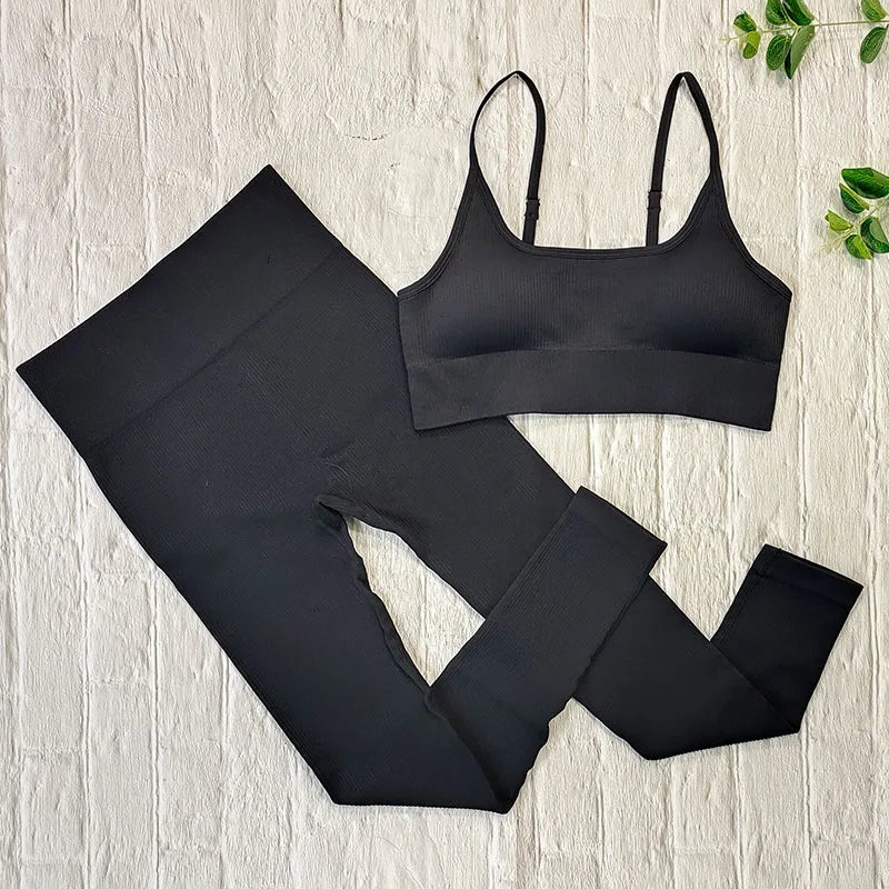 Ensemble Sport Femme Seamless Ribo – Legging Gainant & Haut Manches Longues | Gym, Yoga & Fitness | Tenue Sportive Sexy
