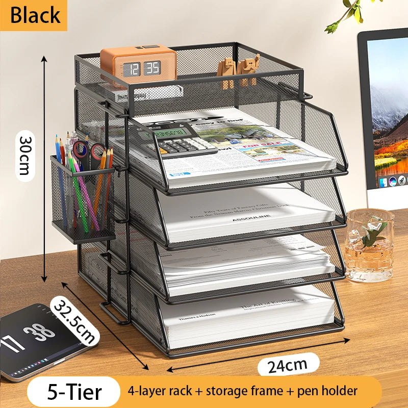 Trieur Bureau 4 Niveaux Empilable Noir – Organisateur Courrier Documents Papier Lettre