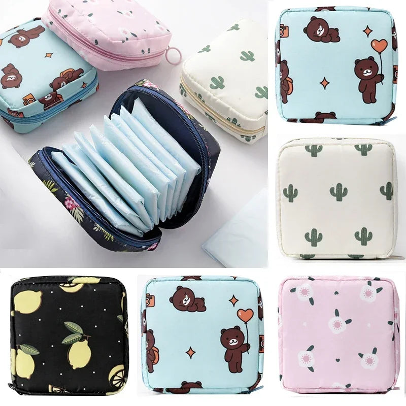 Mini Trousse Cosmétique Zippée Femme – Serviettes Hygiéniques, Rouge à Lèvres & Voyage | Pochette Monnaie & Écouteurs