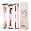 Set 4 Pinceaux Maquillage MAANGE Double Embout – Fond de Teint, Poudre & Fards | Boîte Voyage Débutante