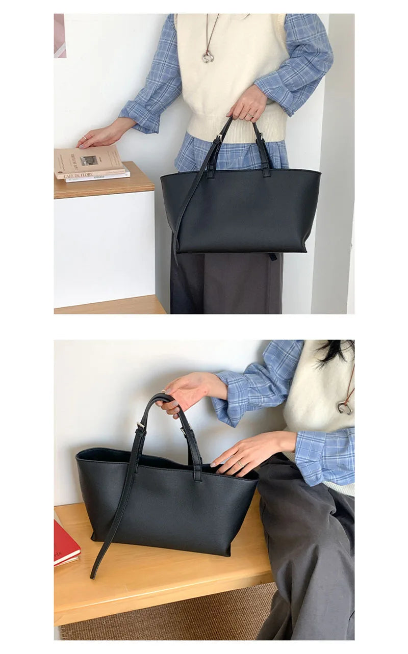 Tote Bag Femme Cuir PU Souple – Grand Sac Cabas Épaule Shopping Casual Qualité Premium