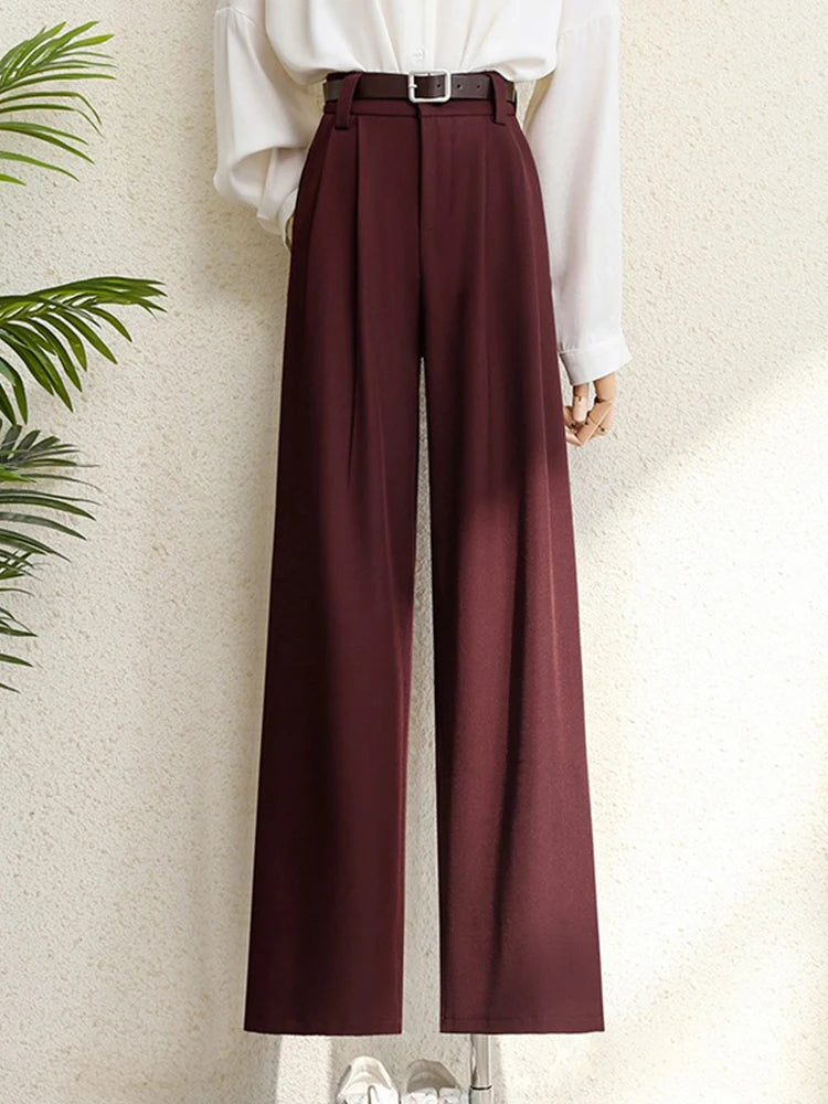 Pantalon Femme Large Taille Haute Élégant Poches Bureau – Bordeaux Noir Gris | Mode Chic & Tendance