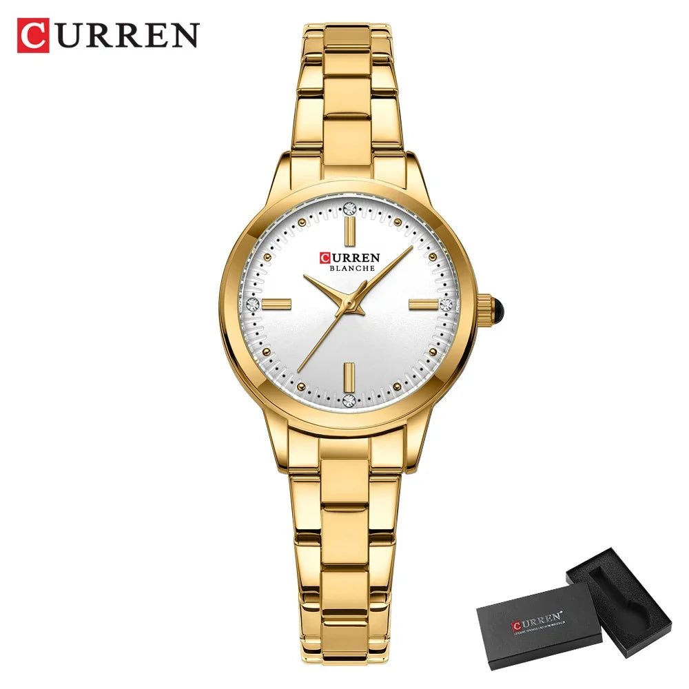 Montre Femme Luxe CURREN Dorée Quartz Acier Inoxydable – Étanche Élégante Minimaliste