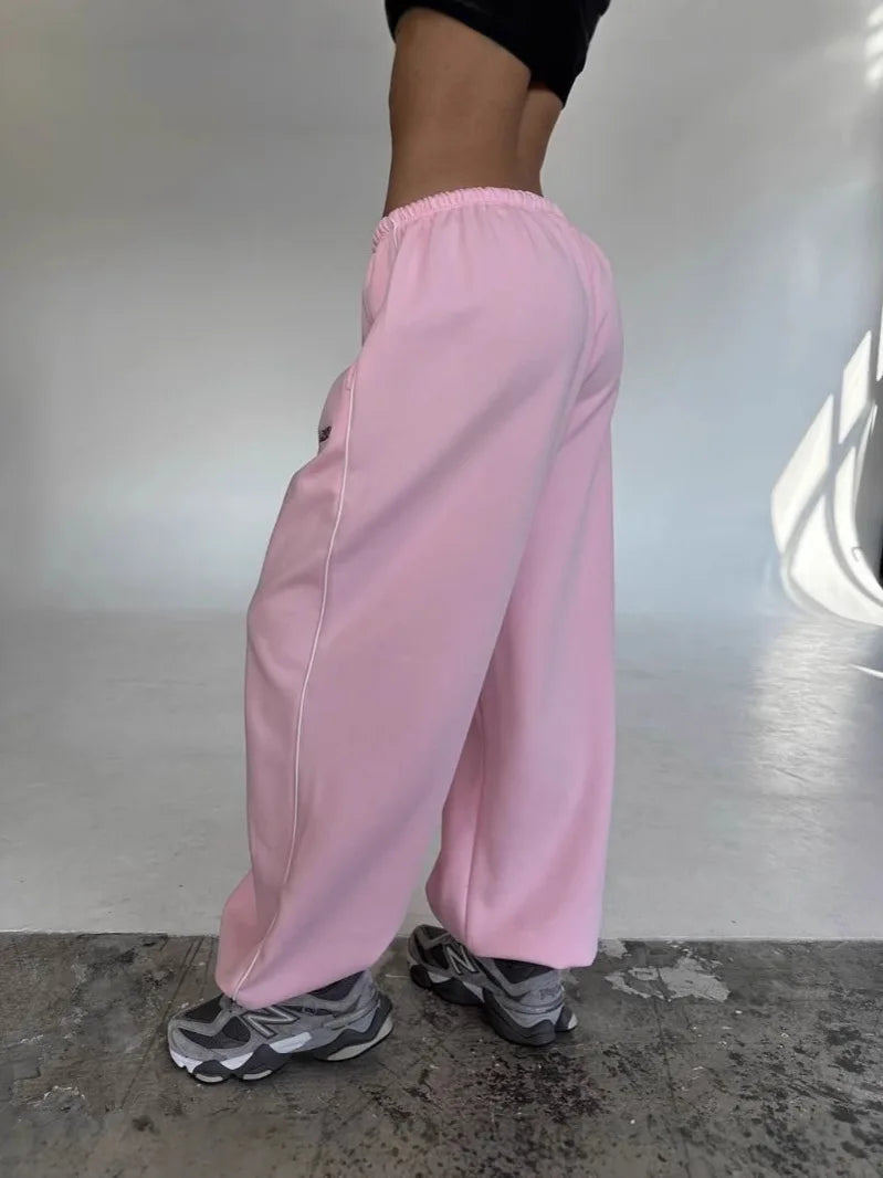 Pantalon Large Rayures Femme Retro Américain Baggy Jogger – Coupe Droite Casual Streetwear | Printemps Automne