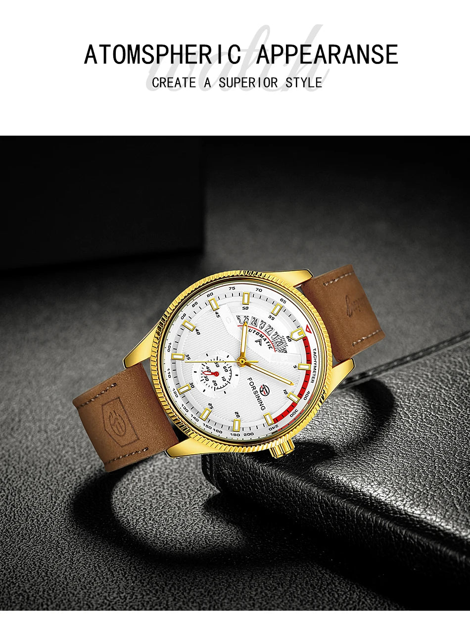 Montre Homme FORSINING Mécanique Automatique Chronographe Calendrier Cuir & Acier – Luxe Haute Qualité
