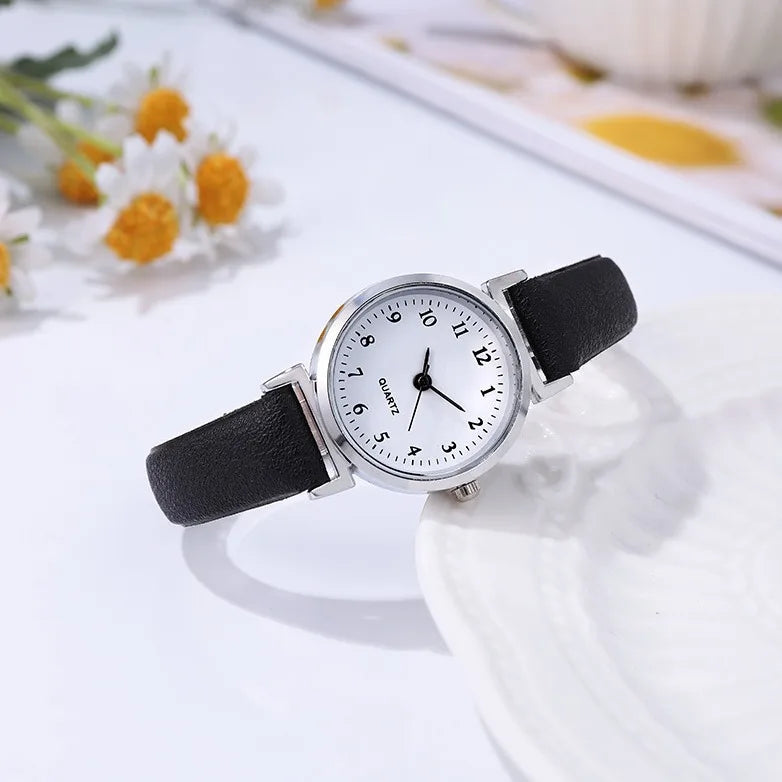 Montre Femme Simple Ronde Quartz Bracelet Cuir – Élégante Minimaliste Cadeau