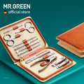 MR.GREEN Kit Manucure & Pédicure 12 en 1 Professionnel – Acier Inoxydable, Coffret Cuir Portable | Cadeau Idéal Femme & Homme
