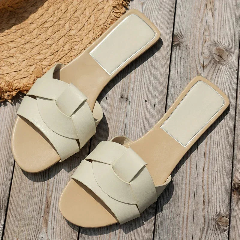 Mules Designer Couleur Unie Femme Été – Slippers Fashion Confortables Zapatos De Mujer