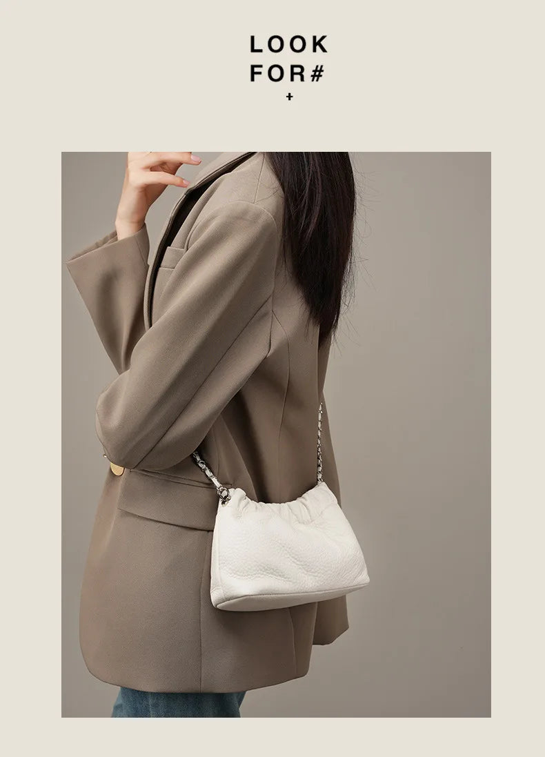 Sac Nuage Cuir Véritable Femme – Mini Sac Épaule Crossbody Chaîne Style Coréen Luxe