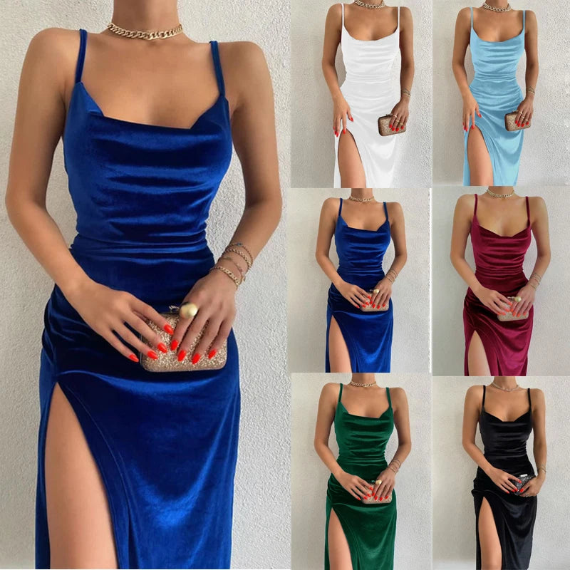 Robe Maxi Velours Sans Manches Fente Sexy - Style Y2K Élégant Soirée & Streetwear Femme