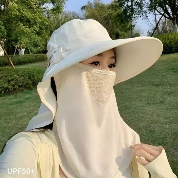 Chapeau Anti-UV Été – Protection Visage & Cou | Large Bord Respirant | Cache-Visage Solaire | Outdoor, Randonnée & Plage