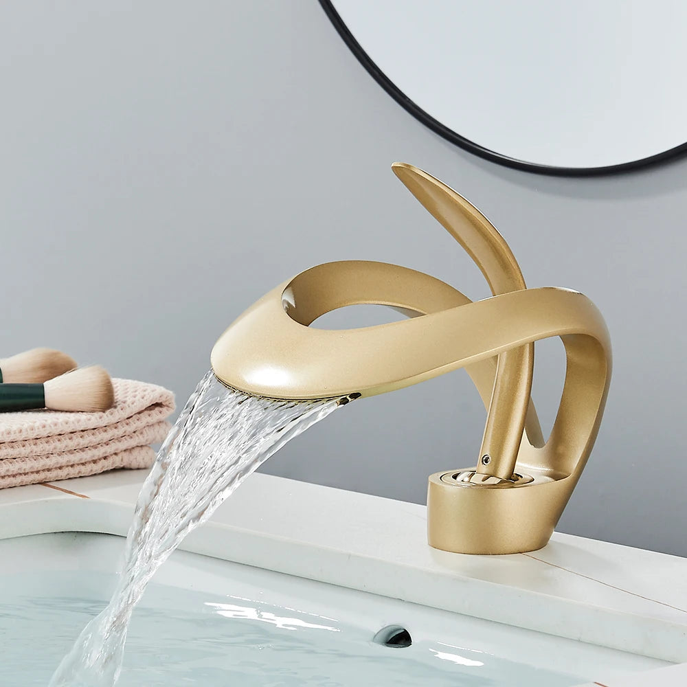 Black Brass New-Style Basin Faucet Bathroom Mixer Tap Hot Cold Water Deck Mounted Gold Luxury Sink Faucet