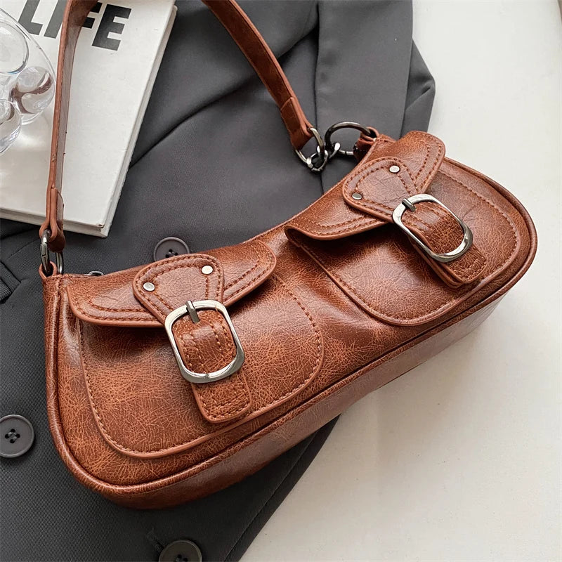 Sac Épaule Femme Cuir PU Double Poches Tendance 2025 – Sac Crossbody Underarm Chic