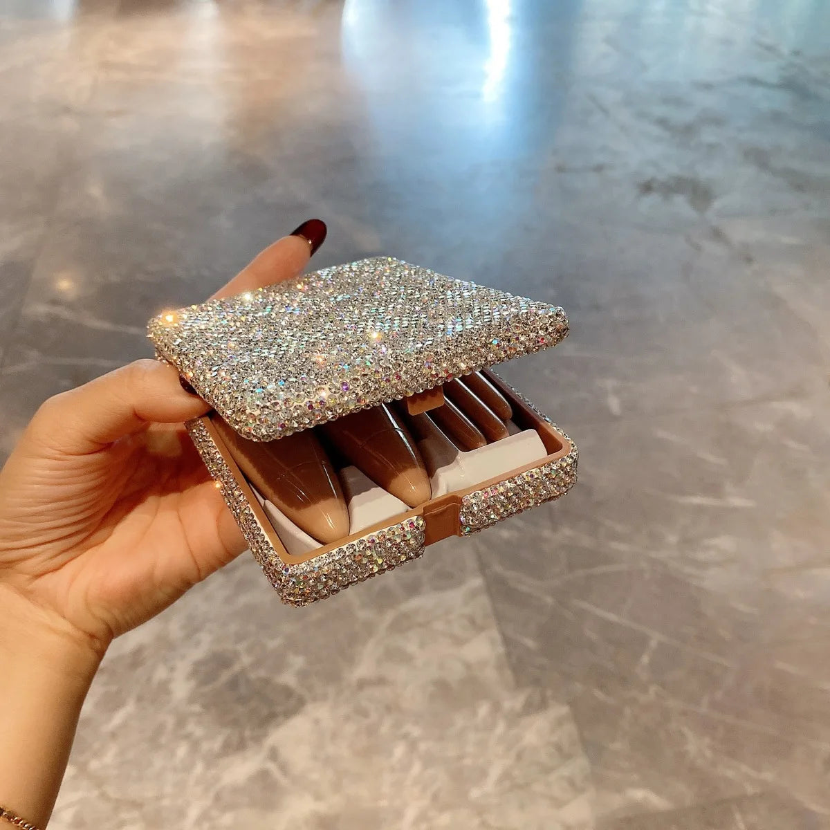 Set 5 Pinceaux Maquillage Premium Crystal Glitter – Poudre, Blush, Correcteur & Fard à Paupières | Pinceaux Professionnels