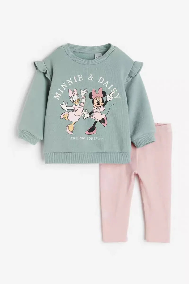 Ensemble 2 Pièces Fille Sweatshirt + Pantalon Imprimé Cartoon – Tenue Automne Hiver 1-6 Ans