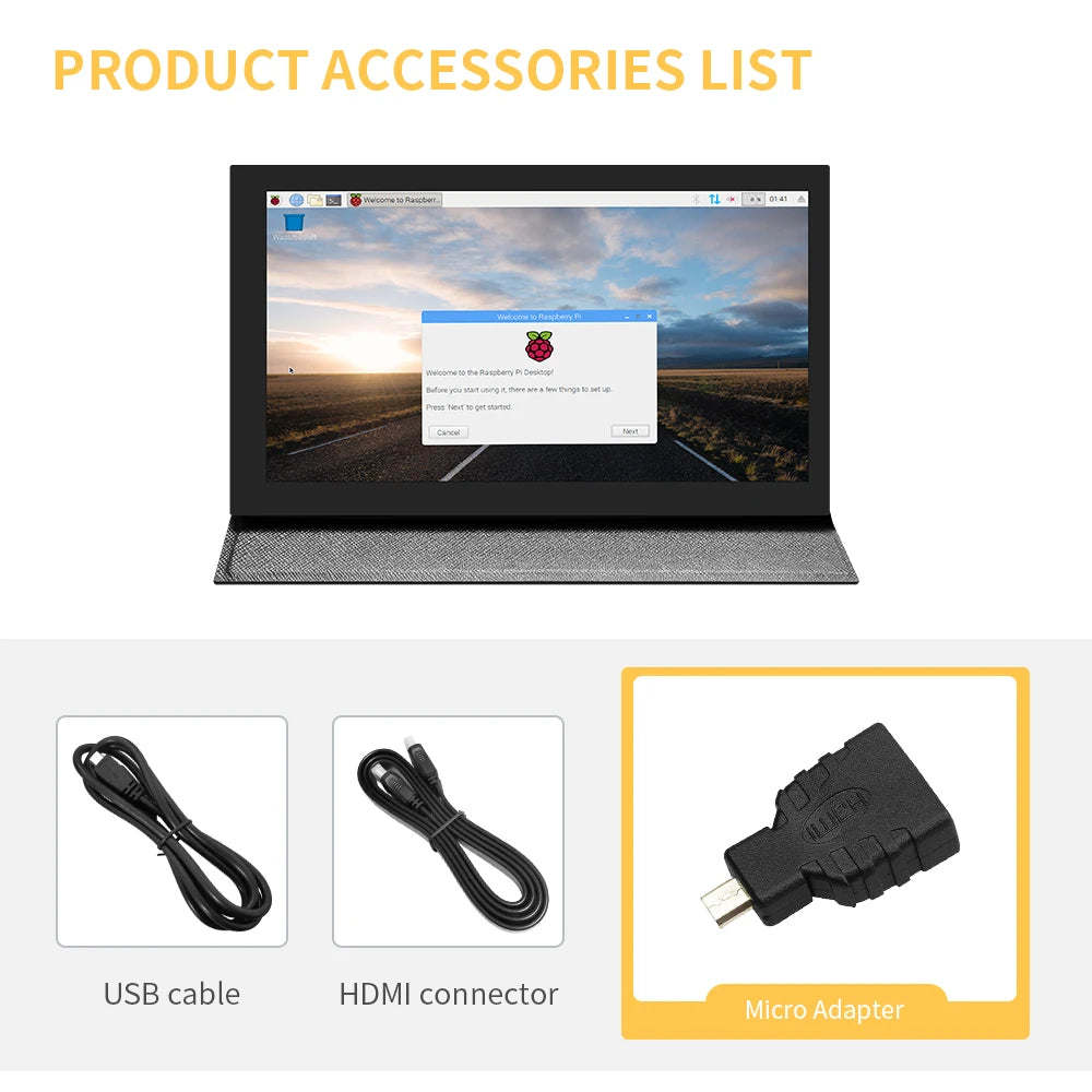 Écran IPS 7" HDMI Tactile 1024x600 – Compatible Raspberry Pi 3/4, Orange Pi & PC | Boitier Inclus, Portable