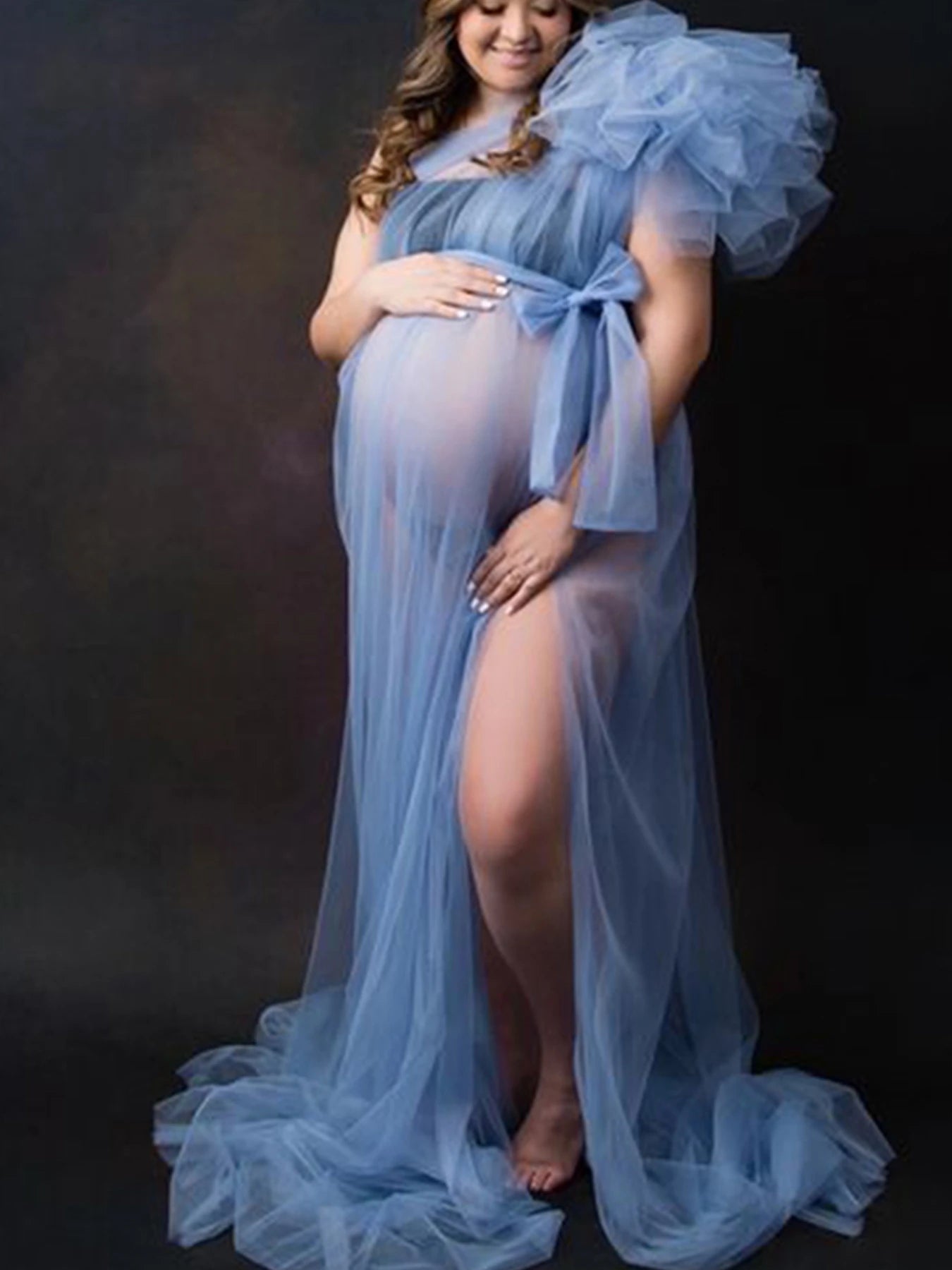 Robe Maternité Longue Transparente Séance Photo – Robe Grossesse Sexy Couleur Unie Baby Shower