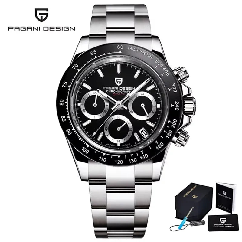 Montre Homme PAGANI DESIGN 2023 Noire Quartz Luxe – Chronographe Sport Étanche Lumineux