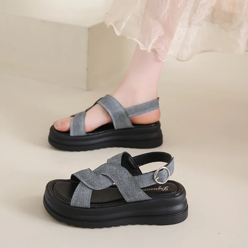 Sandales Romaines Baotou Talon Épais Femme 2025 – Boucle Respirantes Anti-Glisse