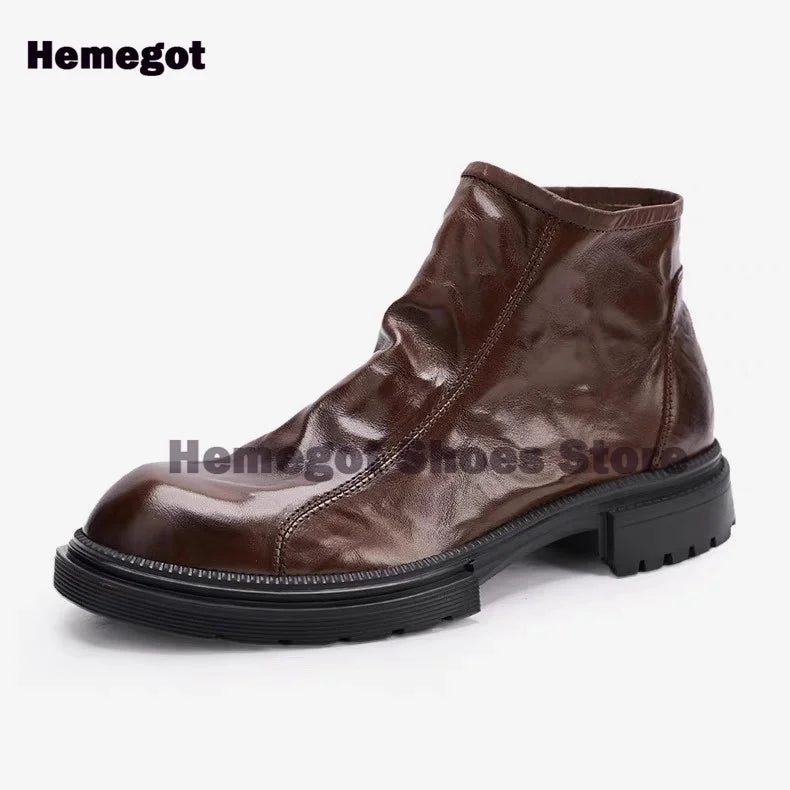 Boots Chelsea High-Top Semelle Épaisse Zipper Homme – Cuir Respirant Tendance Fashion