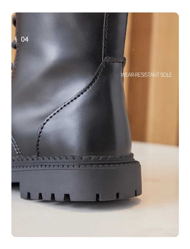 Bottes Hautes Fille Hiver Style Moto – Cuissardes Semelle Souple Plateforme Princesse Enfant