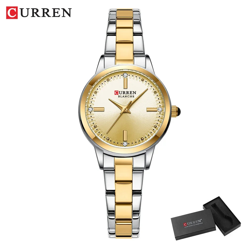 Montre Femme Luxe CURREN Dorée Quartz Acier Inoxydable – Étanche Élégante Minimaliste