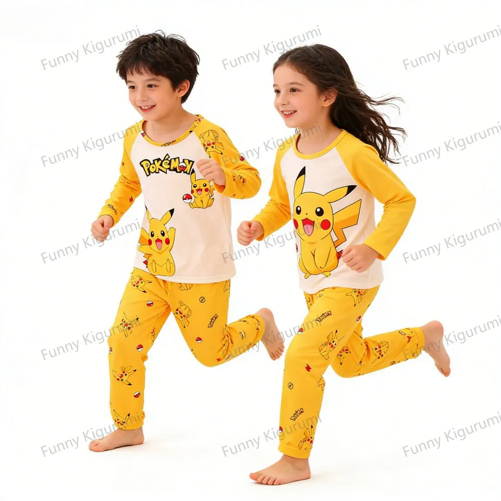Pyjama Enfant Cartoon Pikachu – Ensemble 2 Pièces Manches Longues Garçon Fille 3-13 Ans