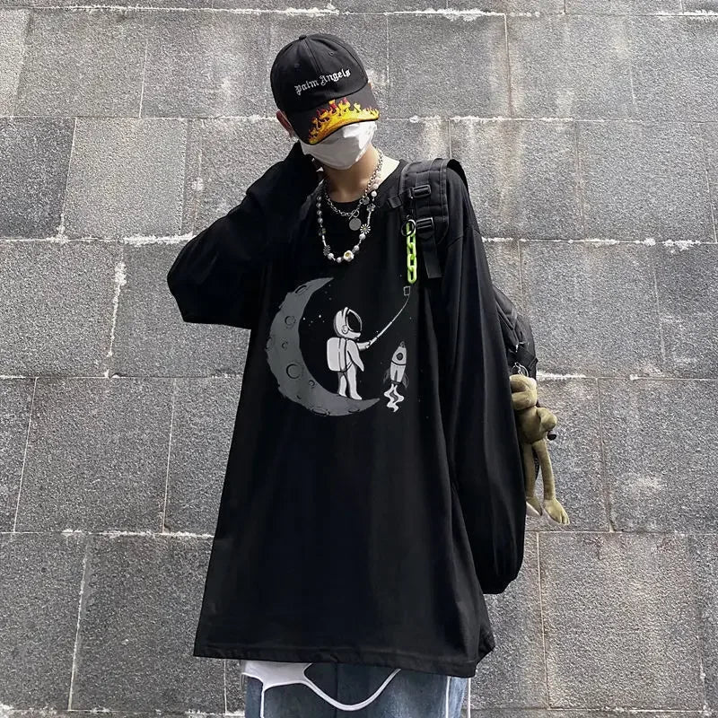 T-Shirt Homme Oversize Manches Longues Croix d'Épines Dark Hip-Hop Y2K Gothic Streetwear Été Tendance – Tee Graphique Dark Aesthetic Unisexe | Mode Streetwear Premium