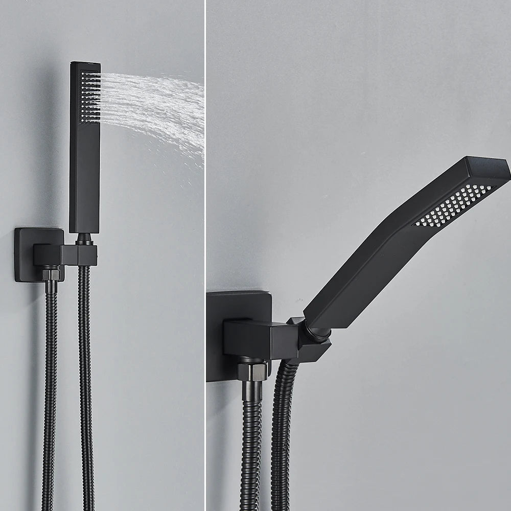 Ensemble Douche Encastré Noir Mat – 2-3 Voies, Mitigeur Caché, Pommeau Pluie | Salle de Bain Design