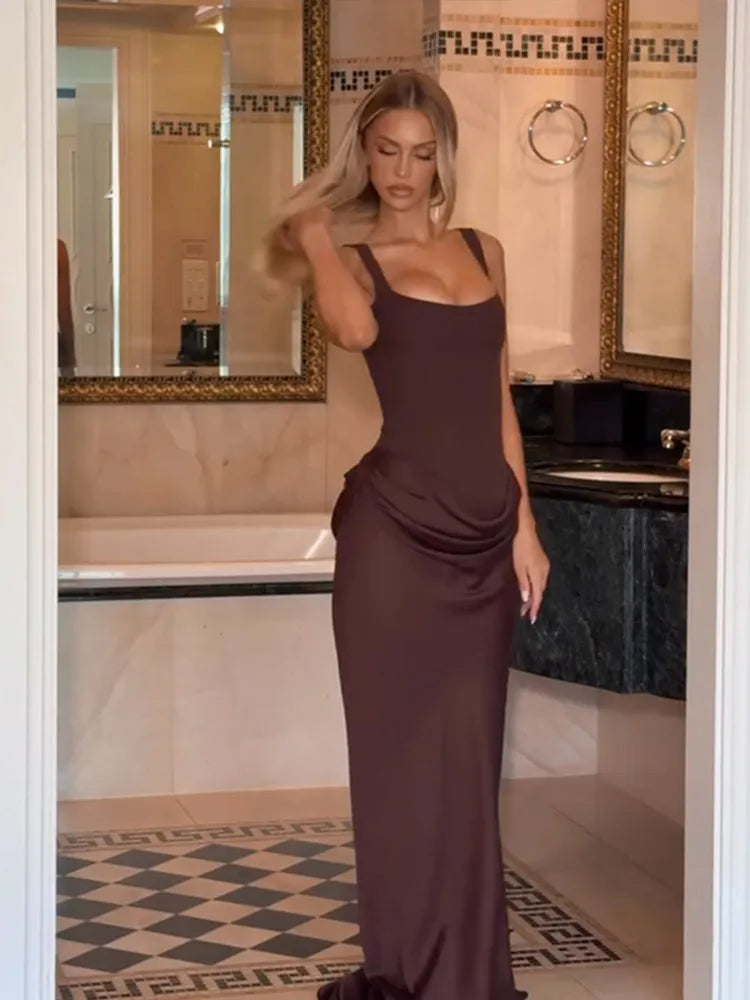 Robe Maxi Femme Velours Noir Transparente Mesh Épaules Dénudées Taille Cinée Slim – Soirée & Club | 2026