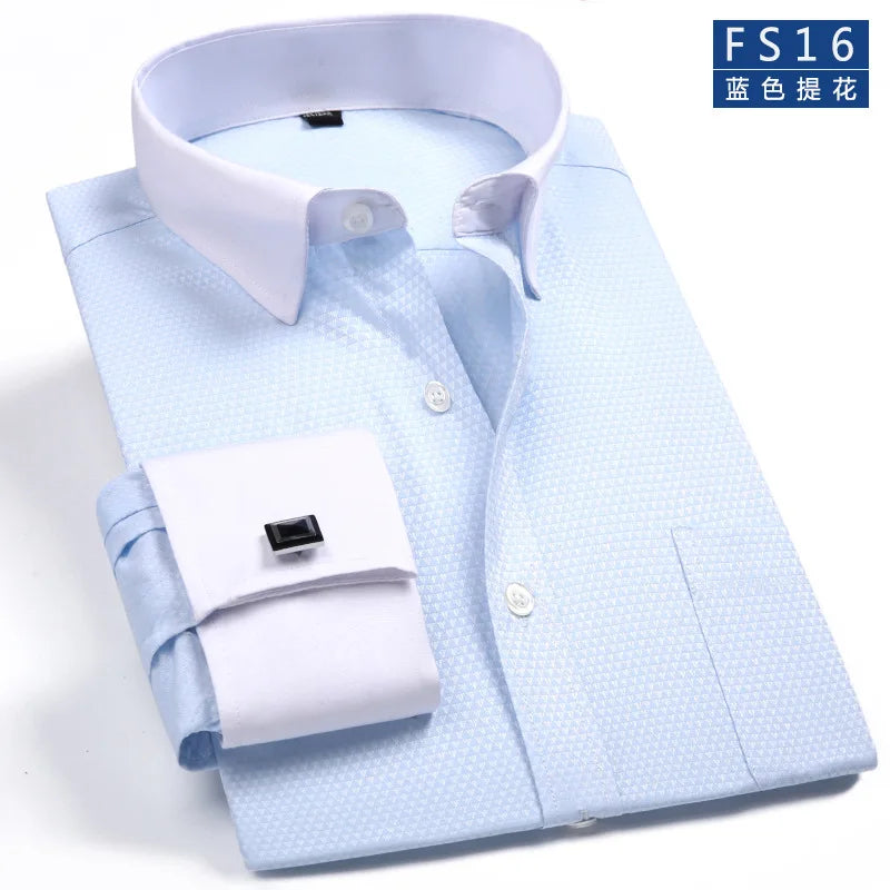 Chemise Homme Classique Poignets Français Manches Longues Coupe Standard – Formelle Business Mariage Bureau Blanche Élégante | Mode Homme Premium