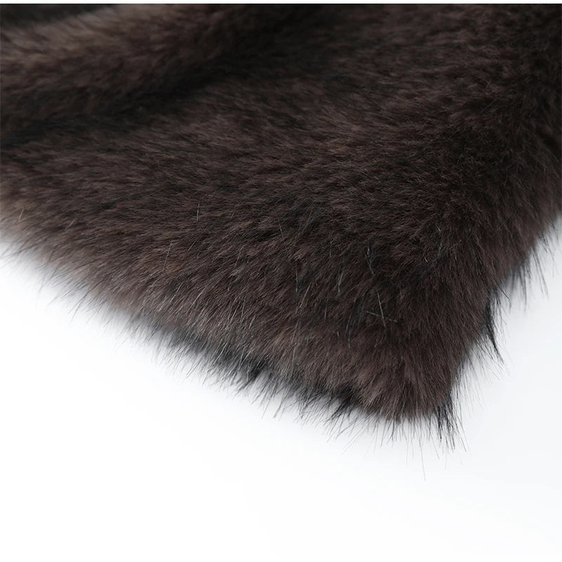 Manteau Femme Mi-Long Fausse Fourrure Col Revers Boutons Cachés Ample Élégant – Overcoat Bureau Chic | Hiver
