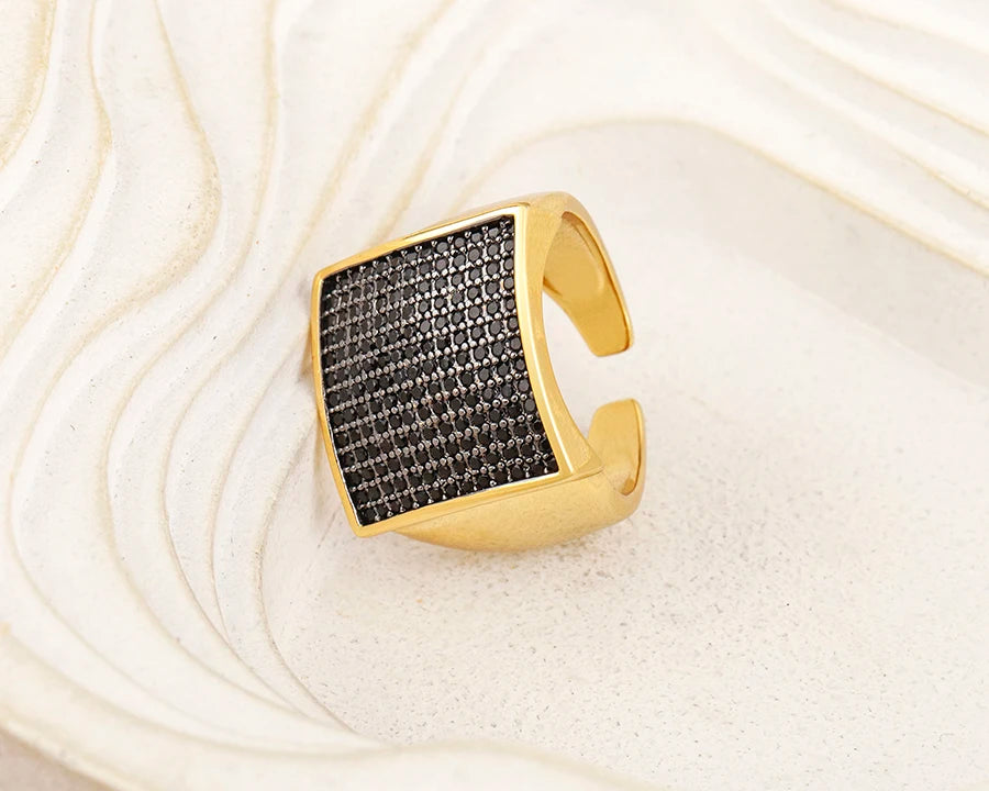AIBEF Bague Rhinestone Ajustable Zircon Luxe Femme – Blanc & Noir | Bijou Cadeau Grossiste