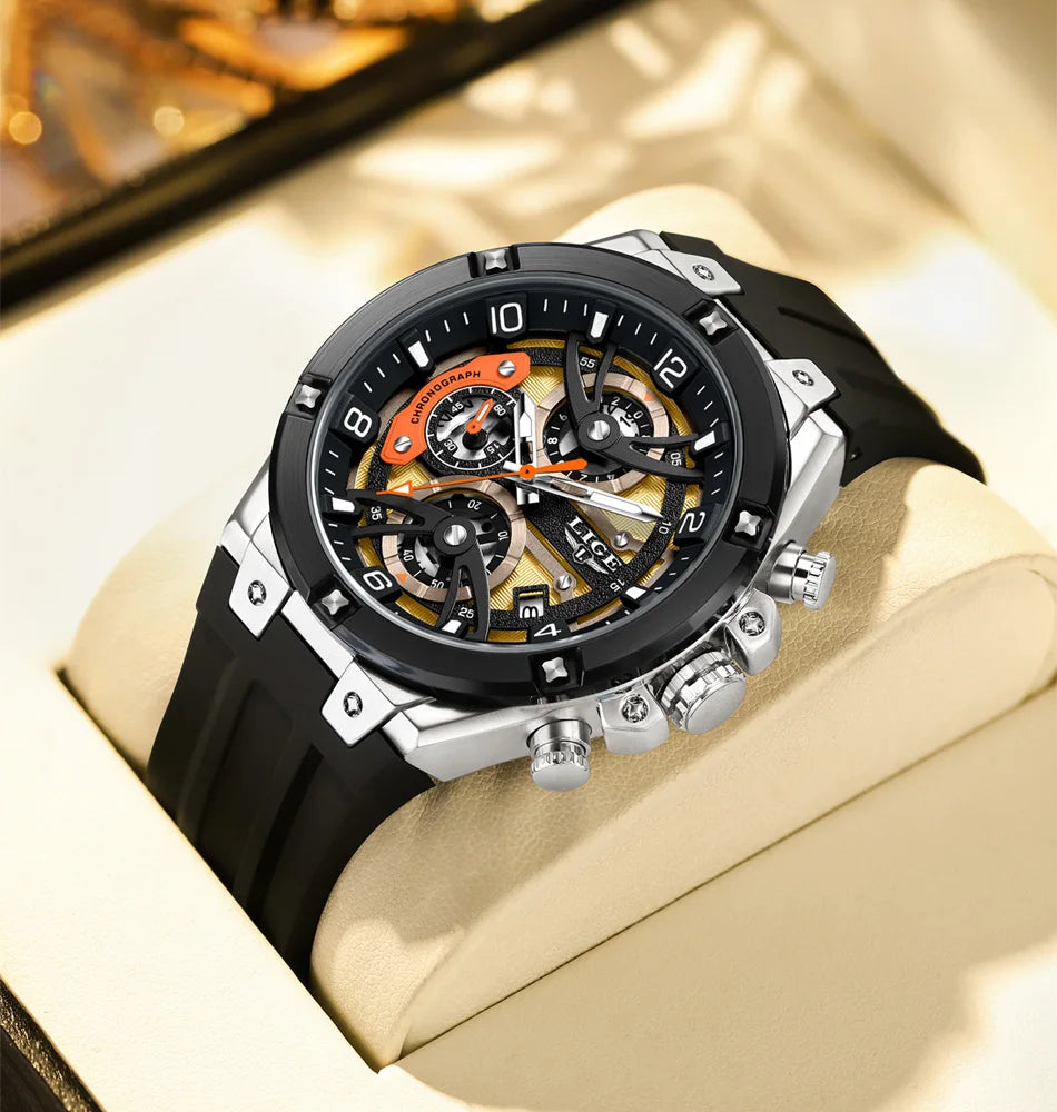 Montre Homme LIGE Militaire Luxe Chronographe Quartz – Lumineux Date Sport Silicone Étanche