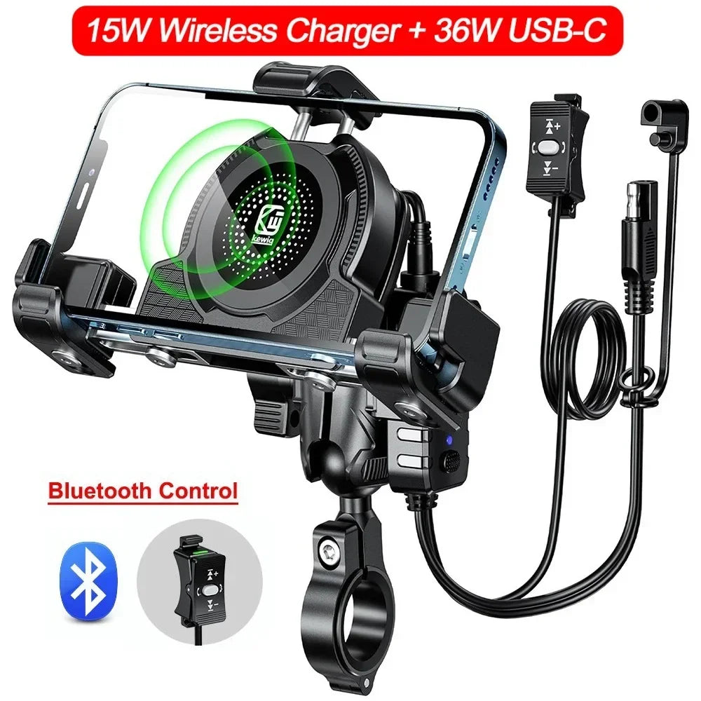 Support Téléphone Moto Chargeur Sans Fil 15W + USB-C 36W – Anti-Vol Anti-Vibration Guidon