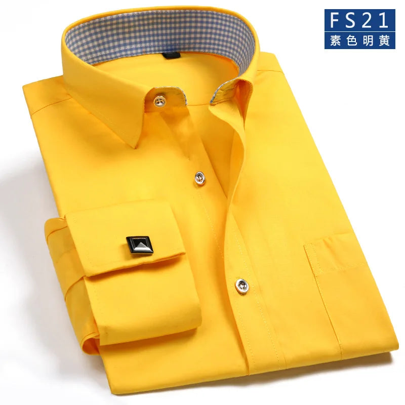 Chemise Homme Classique Poignets Français Manches Longues Coupe Standard – Formelle Business Mariage Bureau Blanche Élégante | Mode Homme Premium