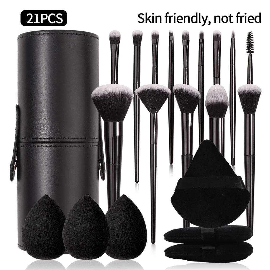 Set Pinceaux Maquillage Noir Professionnel Ultra-Doux – Blush, Fond de Teint, Correcteur & Fards à Paupières | Accessoire Beauté Femme