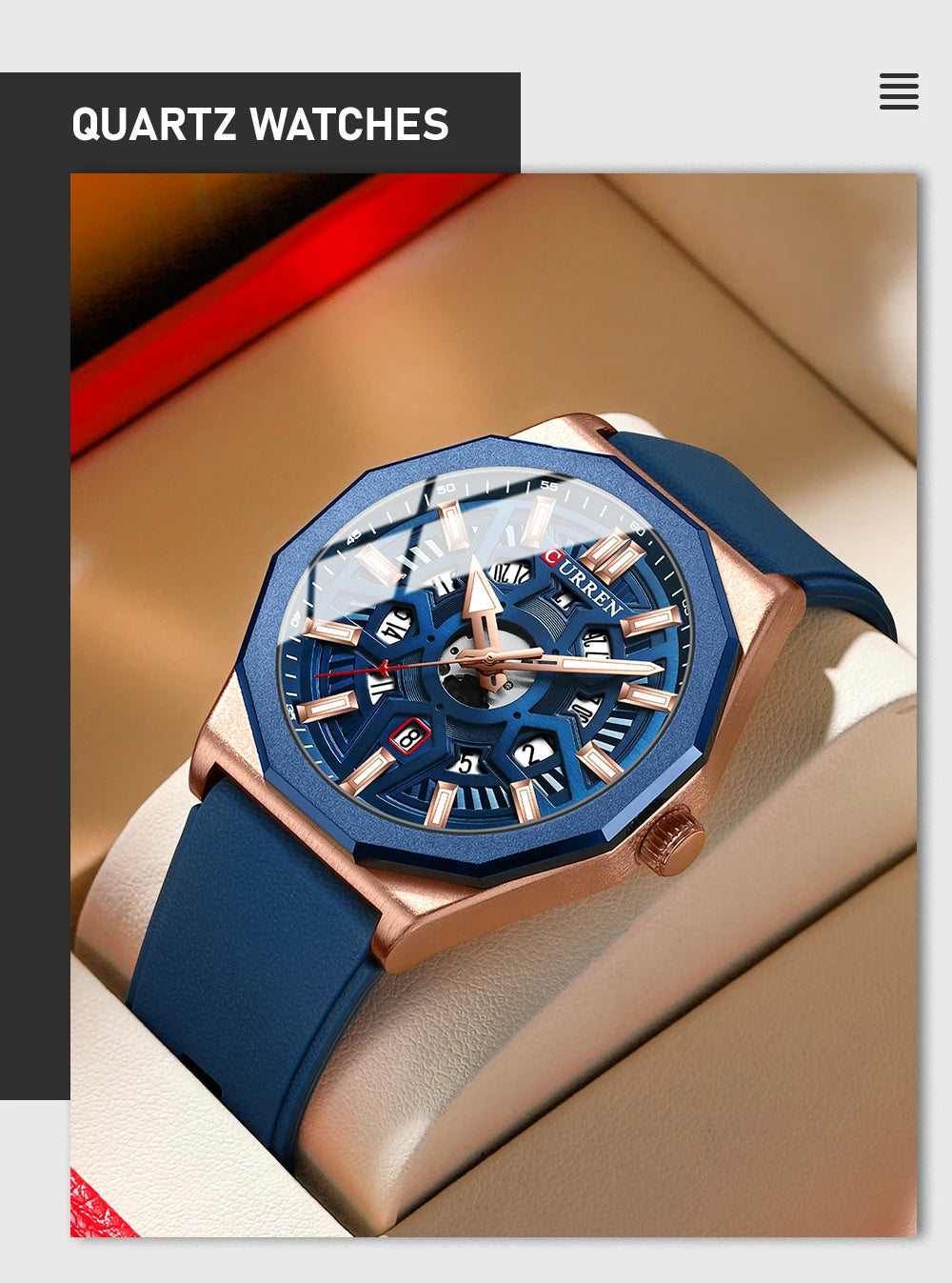 Montre Homme CURREN Design Créatif Quartz Silicone Lumineux Date – Fashion Sport Élégant