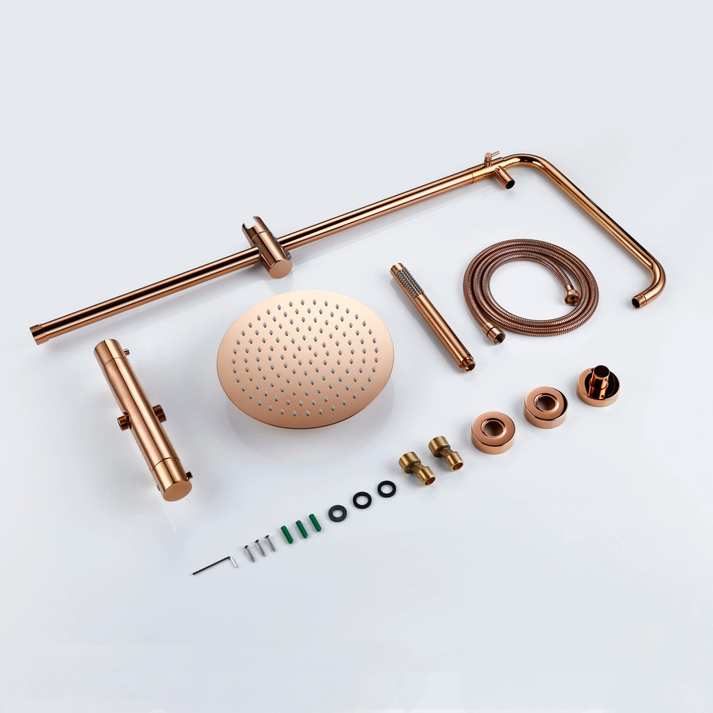 Ensemble Douche Thermostatique Mural Rose Gold – Laiton, Pommeau Pluie & Mitigeur | Système Douche Luxe Salle de Bain